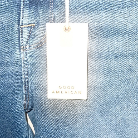 Good American Good Waist Stretchy Distressed Medium To Dark Wash Crop New Jeans - Picture 4 of 13